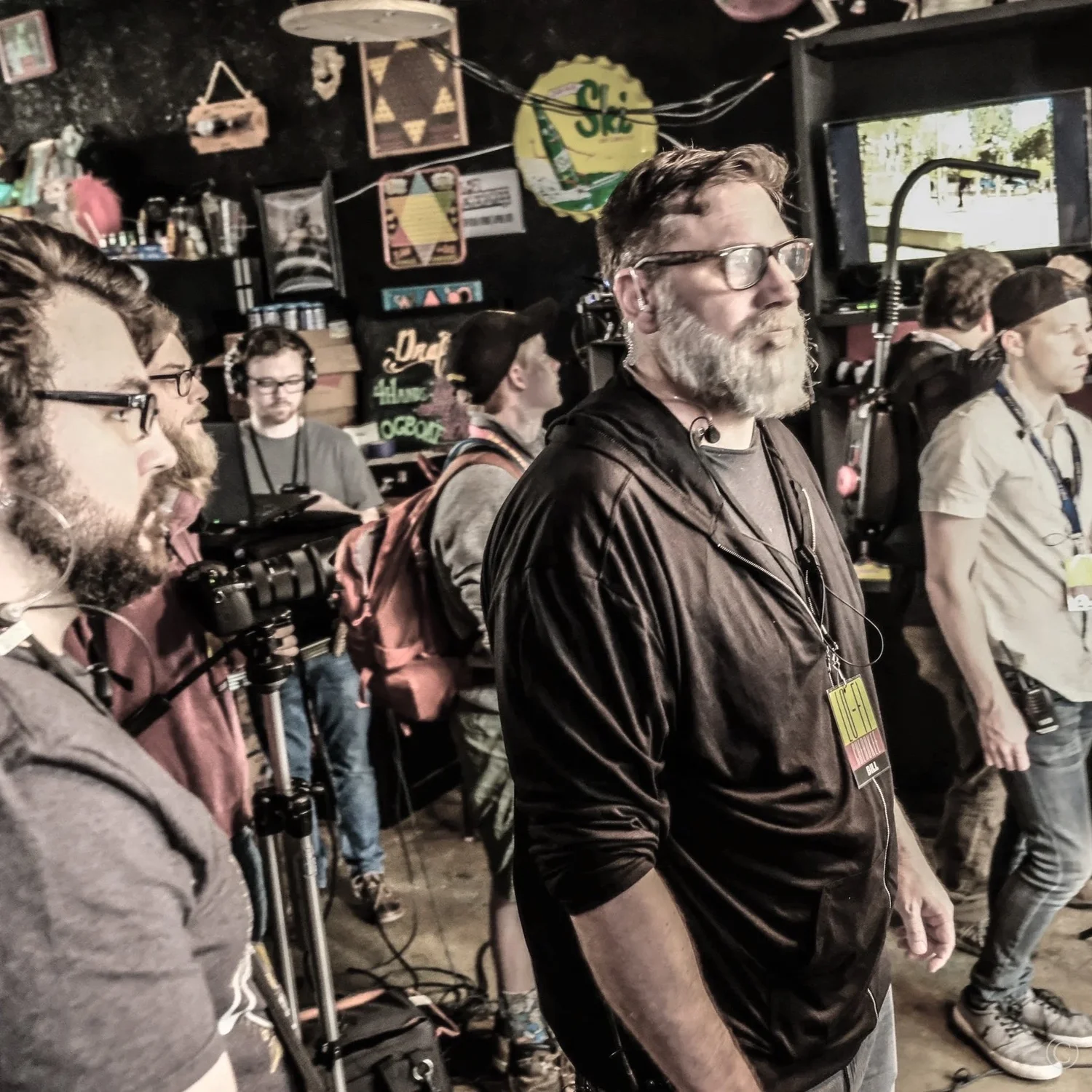 Bill Streeter filming with a crew on location